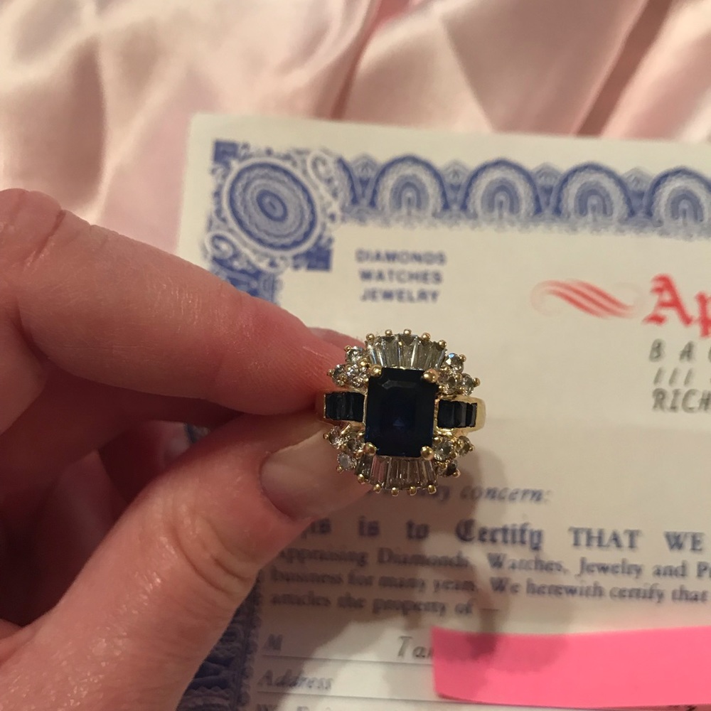 antique 2.6ct sapphire and 1.5 ct diamond 18k yellow gold ballerina ring vintage